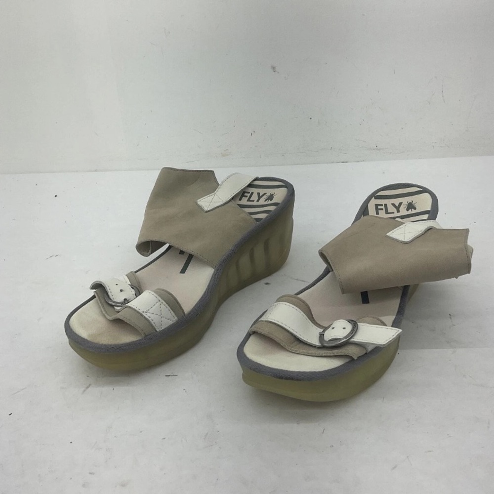 Fly London Women's Tan and White platform Wedge Sandals